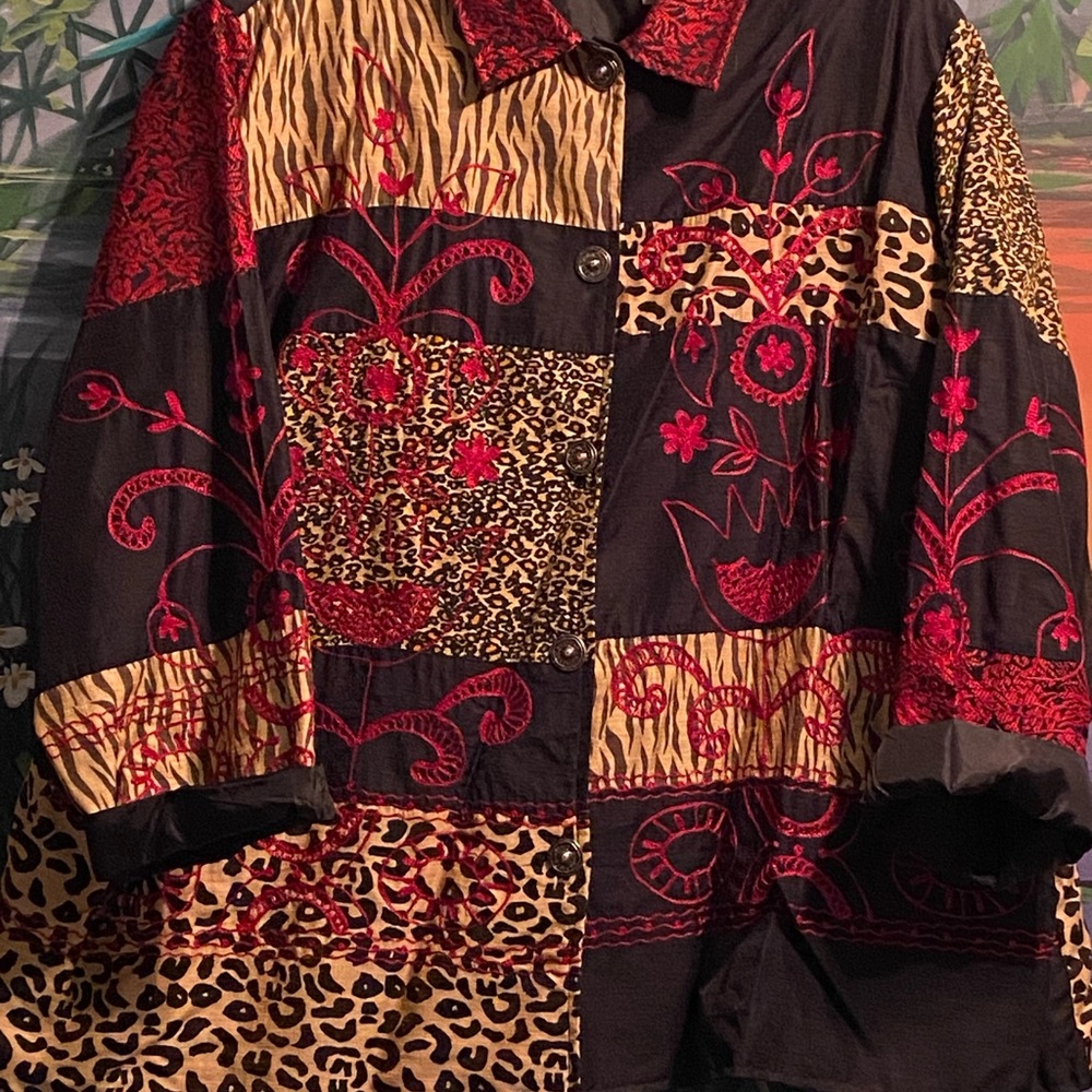 Red and Black Patchwork Embroidery vintage plus size Jacket
